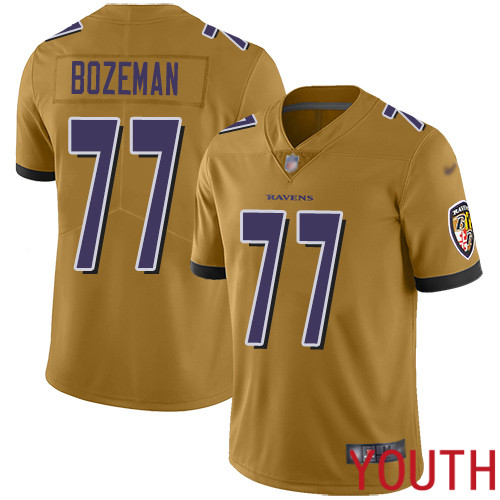 Baltimore Ravens Limited Gold Youth Bradley Bozeman Jersey NFL Football #77 Inverted Legend->youth nfl jersey->Youth Jersey